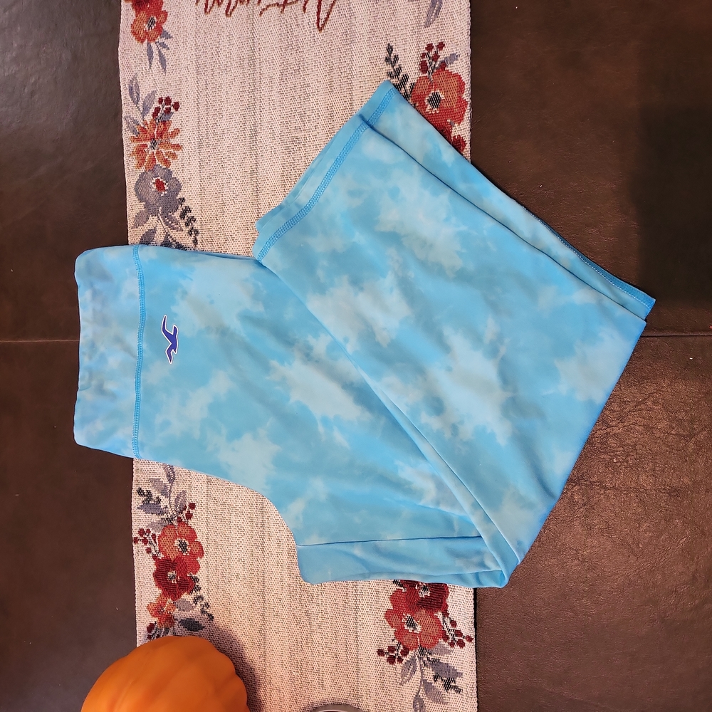 Blue Tie-Dye Yoga Workout Capri Leggings